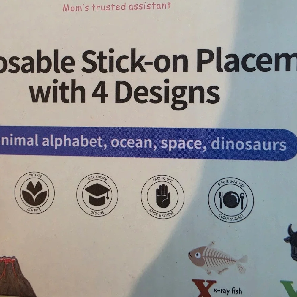Maliton 40 Pack Disposable Stick-on Placemats for Toddlers Kids 4 Designs